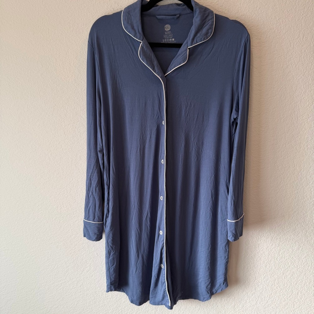 Kindred Bravely Lucille Nightshirt Bamboo Maternity Nursing Sleep Dress Blue S